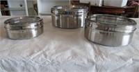 3 stainless containers w/lids