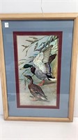 Basil Ede duck print, double matted in wood