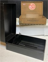 Wooden cigar box and a metal file box