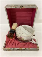 Antique mustache shaving mug & brush box set