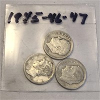 SILVER Roosevelt Dime LOT 1945 1946 & 1947