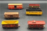 6 VTG MARX "O" MODEL TRAIN CARS