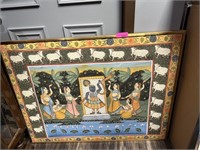 HAND PAINTED INDIAN PICHWAI SILK PANEL FRAMED