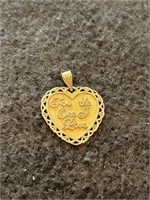 14K Yellow Gold Heart Pendant "For the One I