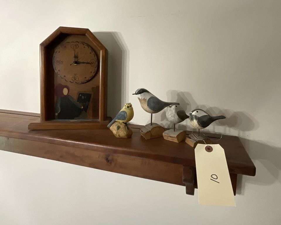 WOODEN BIRDS & CLOCK