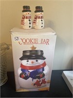 Snowman cookie jar and s&p shakers