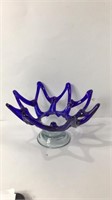 Handmade Cobalt Blue Glass Basket/Planter. U15A