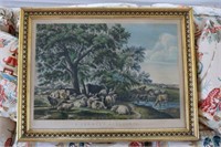 Large Framed Currier and Ives Colored Print
