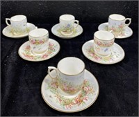 Exquisite Demitasse floral cups & saucers  -XF