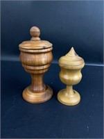 Pair of Hand Turned Wooden Lidded Pedestal