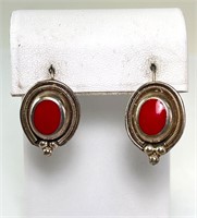 Vintage Sterling Coral Earrings 11 Grams