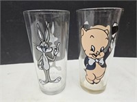 2 Vintage Bugs & Porky Pig Pepsi Cartoon Glasses