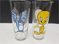 2 VTG  Pepsi Cartoon Glasses Roadrunner &Tweety