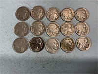 Fifteen 1935P Buffalo nickels