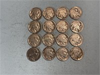 Sixteen 1937P Buffalo nickels