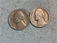 1938P and 1939S Jefferson nickels