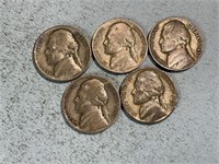 Five 1943P silver nickels
