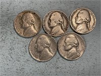 Five Jefferson nickels