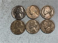Six 1943P silver nickels