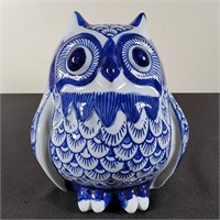 Blue/White Ceramic Owl