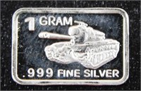1 gram Silver Ingot - Tank, .999 Fine Silver