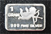 1 gram Silver Ingot - Cupid, .999 Fine Silver