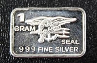 1 gram Silver Ingot - Us Navy Seals Insignia,