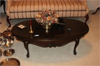 coffee table and contents, small black piano andt