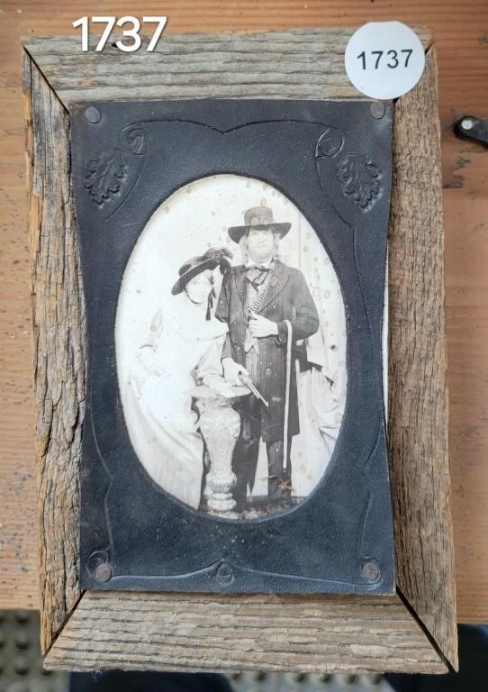 Antique Black White Photo in Wood Frame