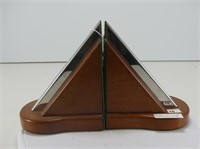 PAIR MCM TEAK & CHROME BOOKENDS