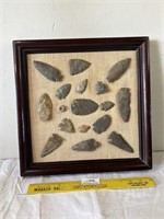 Framed Native American Indian Arrowheads Etc.