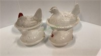 Lot of four nesting hen candy dishes - largest