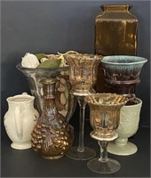 Glassware (Yellow Vase 17”) & Ceramic Planters