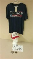 Donald Trump Memorabilia T-Shirt Size L, Hat, 2