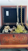 Wooden jewelry box - 7 x 12 inches & jewelry -