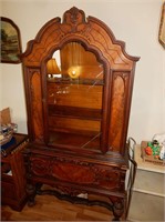 Large Ornate Wood Hutch Cabinet