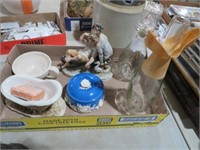 COLLECTION OF DECANTERS,FIGURINES, MISC