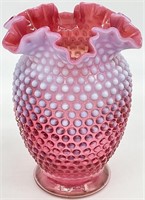 Fenton Cranberry Hobnail 8in Vase
