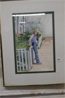 Watercolor by V. Brown 1988 "Lady by Fence"