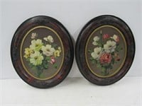 2 Oval Oil Painted Flowers