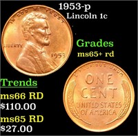 1953-p Lincoln Cent 1c Grades Gem+ Unc RD