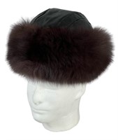 Lady's Suede Crown Hat with Genuine Fur Cuff