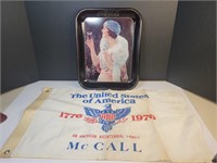 Vintage coca cola tray and Bicentennial flag