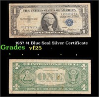 1957 $1 Blue Seal Silver Certificate Grades vf+