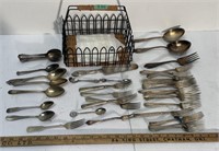Wire basket with assorted flatware- see pictures