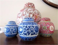 Lot of 4 Oriental Porcelain Lidded Jars