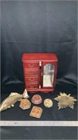 Jewelry box, metal fish napkin holder, various