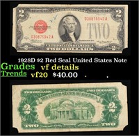 1928D $2 Red Seal United States Note Grades vf det