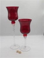 2 BLOWN GLASS CANDLE HOLDERS