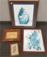 4 framed Native American, etc prints, sand